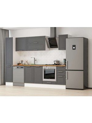 Alvinka 290X210 cm Klasik Mebran Mutfak Dolabı MB-E90B40S40-2 Antrasit - Mdf