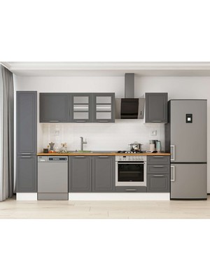 Alvinka 295X210 cm Klasik Mebran Mutfak Dolabı MB-E90B40S45-3 Antrasit - Mdf