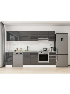 Alvinka 280X210 cm High Gloss Mutfak Dolabı M-E80S40S40-1 Antrasit - Mdf