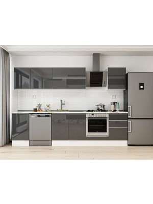 Alvinka 295X210 cm High Gloss Mutfak Dolabı M-E80S45S50-2 Antrasit - Suntalam