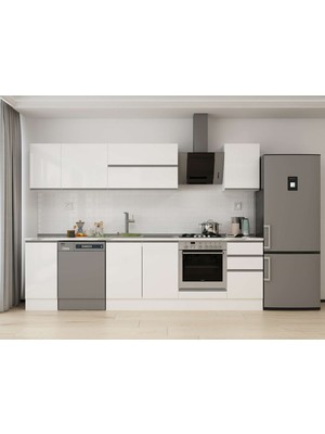 Alvinka 295X210 cm High Gloss Mutfak Dolabı M-E90S40S45-2 Beyaz - Mdf