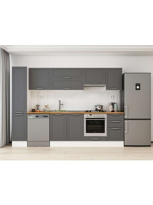 Alvinka 295X210 cm Klasik Mebran Mutfak Dolabı MB-E90B40S45-1 Antrasit - Suntalam
