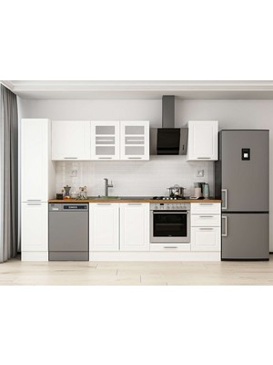 Alvinka 295X210 cm Klasik Mebran Mutfak Dolabı MB-E90B40S45-3 Beyaz - Mdf