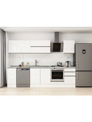 Alvinka 290X210 cm High Gloss Mutfak Dolabı M-E80S40S50-2 Beyaz - Mdf