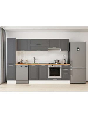 Alvinka 280X210 cm Klasik Mebran Mutfak Dolabı MB-E80B40S40-1 Antrasit - Suntalam