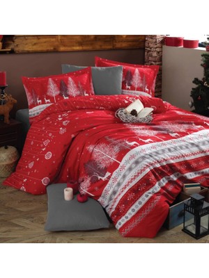 Clasy Ranforce %100 Pamuk Nevresim Takımı Çift Kişilik Nadal V1 Kırmızı