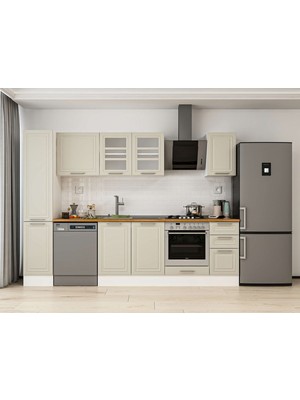 Alvinka 280X210 cm Klasik Mebran Mutfak Dolabı MB-E80B40S40-3 Kumtaşı - Suntalam