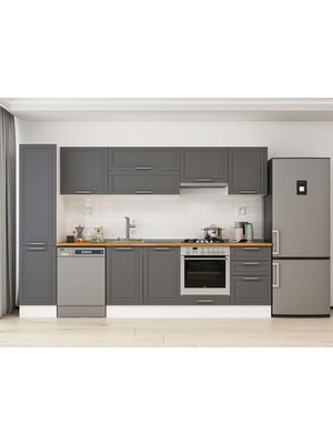 Alvinka 295X210 cm Klasik Mebran Mutfak Dolabı MB-E80B45S50-1 Antrasit - Mdf