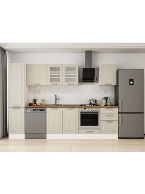 Alvinka 295X210 cm Klasik Mebran Mutfak Dolabı MB-E80B45S50-3 Kumtaşı - Mdf