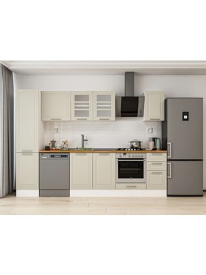 Alvinka 295X210 cm Klasik Mebran Mutfak Dolabı MB-E90B45S40-3 Kumtaşı - Mdf