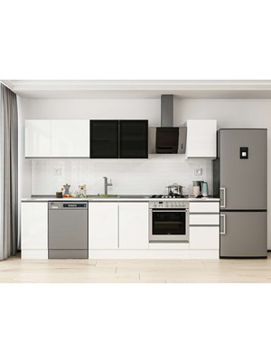 Alvinka 285X210 cm High Gloss Mutfak Dolabı M-E80S40S45-3 Beyaz - Mdf