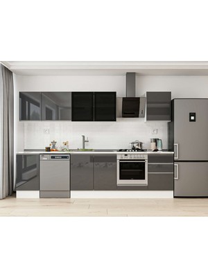 Alvinka 295X210 cm High Gloss Mutfak Dolabı M-E80S45S50-3 Antrasit - Mdf