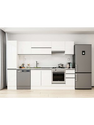 Alvinka 290X210 cm High Gloss Mutfak Dolabı MB-E90B40S40-1 Beyaz - Suntalam