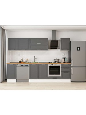 Alvinka 290X210 cm Klasik Mebran Mutfak Dolabı M-E80S45S45-2 Antrasit - Suntalam