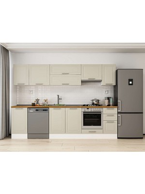 Alvinka 295X210 cm Klasik Mebran Mutfak Dolabı M-E90S45S40-1 Kumtaşı - Suntalam