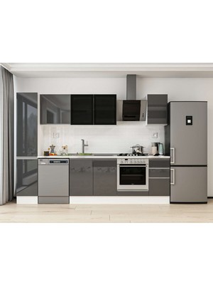 Alvinka 290X210 cm High Gloss Mutfak Dolabı MB-E90B40S40-3 Antrasit - Suntalam
