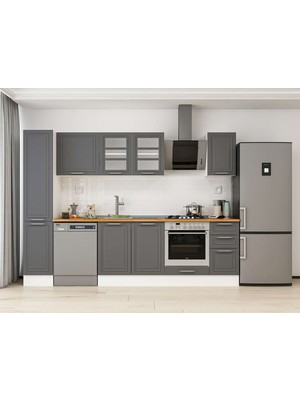 Alvinka 280X210 cm Klasik Mebran Mutfak Dolabı MB-E80B40S40-3 Antrasit - Mdf