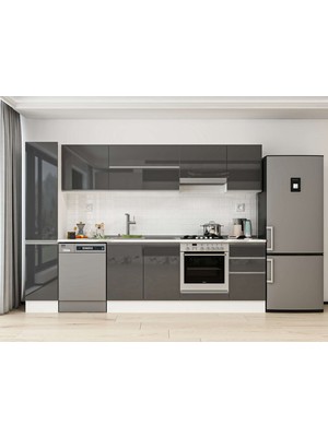 Alvinka 295X210 cm High Gloss Mutfak Dolabı MB-E90B40S45-1 Antrasit - Suntalam