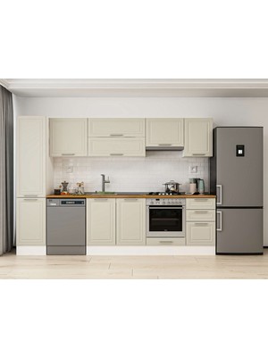 Alvinka 290X210 cm Klasik Mebran Mutfak Dolabı MB-E80B45S45-1 Kumtaşı - Mdf