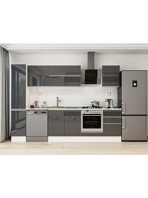 Alvinka 290X210 cm High Gloss Mutfak Dolabı MB-E80B40S50-2 Antrasit - Mdf