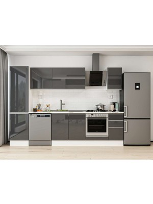 Alvinka 290X210 cm High Gloss Mutfak Dolabı MB-E80B50S40-2 Antrasit - Mdf