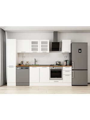 Alvinka 280X210 cm Klasik Mebran Mutfak Dolabı MB-E80B40S40-3 Beyaz - Mdf