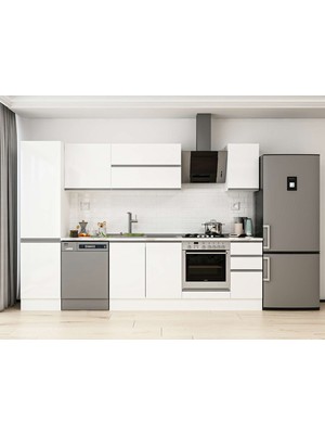 Alvinka 290X210 cm High Gloss Mutfak Dolabı MB-E80B50S40-2 Beyaz - Mdf