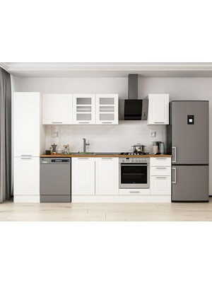 Alvinka 290X210 cm Klasik Mebran Mutfak Dolabı MB-E80B50S40-3 Beyaz - Mdf