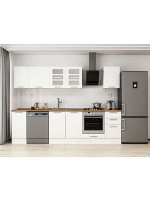 Alvinka 295X210 cm Klasik Mebran Mutfak Dolabı M-E90S40S45-3 Beyaz - Mdf