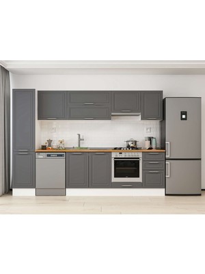 Alvinka 290X210 cm Klasik Mebran Mutfak Dolabı MB-E80B45S45-1 Antrasit - Mdf