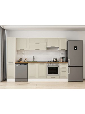 Alvinka 290X210 cm Klasik Mebran Mutfak Dolabı MB-E90B40S40-1 Kumtaşı - Mdf