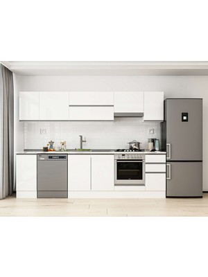 Alvinka 280X210 cm High Gloss Mutfak Dolabı M-E80S40S40-1 Beyaz - Mdf