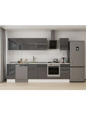 Alvinka 295X210 cm High Gloss Mutfak Dolabı M-E90S40S45-2 Antrasit - Mdf