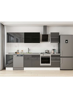 Alvinka 290X210 cm High Gloss Mutfak Dolabı M-E80S40S50-3 Antrasit - Suntalam