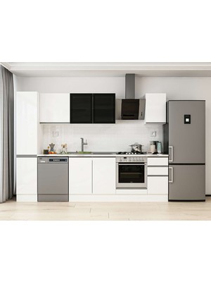 Alvinka 290X210 cm High Gloss Mutfak Dolabı MB-E90B40S40-3 Beyaz - Mdf