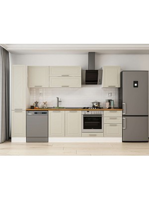 Alvinka 290X210 cm Klasik Mebran Mutfak Dolabı MB-E80B40S50-2 Kumtaşı - Mdf