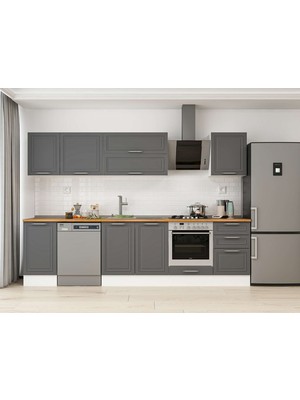 Alvinka 295X210 cm Klasik Mebran Mutfak Dolabı M-E80S45S50-2 Antrasit - Mdf