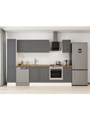 Alvinka 290X210 cm Klasik Mebran Mutfak Dolabı MB-E90B40S40-2 Antrasit - Suntalam