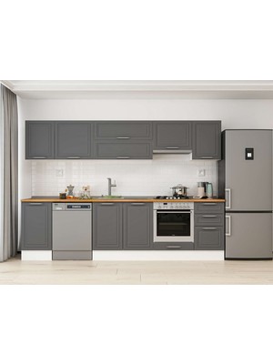 Alvinka 290X210 cm Klasik Mebran Mutfak Dolabı M-E80S45S45-1 Antrasit - Suntalam