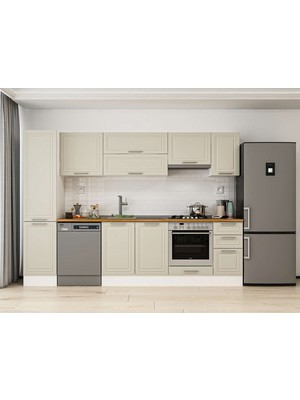 Alvinka 295X210 cm Klasik Mebran Mutfak Dolabı MB-E90B45S40-1 Kumtaşı - Suntalam