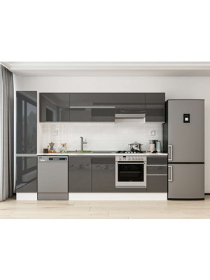 Alvinka 290X210 cm High Gloss Mutfak Dolabı MB-E90B40S40-1 Antrasit - Suntalam
