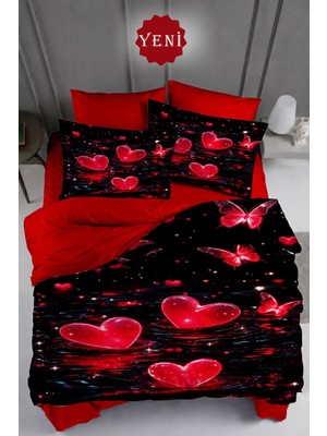 Monohome Sevgililer Günü Lastikli Çarşaflı %100 Pamuk Saten Çift Kişilik Nevresim Takımı Love Candle