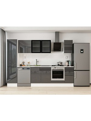 Alvinka 285X210 cm High Gloss Mutfak Dolabı MB-E80B45S40-3 Antrasit - Mdf