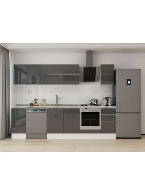 Alvinka 290X210 cm High Gloss Mutfak Dolabı M-E90S40S40-2 Antrasit - Mdf