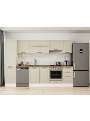 Alvinka 295X210 cm Klasik Mebran Mutfak Dolabı MB-E80B50S45-1 Kumtaşı - Suntalam