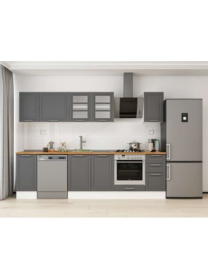 Alvinka 290X210 cm Klasik Mebran Mutfak Dolabı M-E90S40S40-3 Antrasit - Mdf