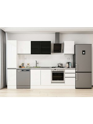 Alvinka 285X210 cm High Gloss Mutfak Dolabı MB-E80B40S45-3 Beyaz - Mdf