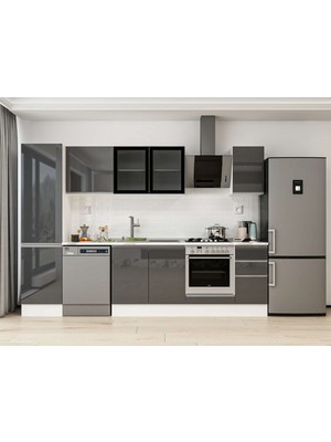 Alvinka 290X210 cm High Gloss Mutfak Dolabı MB-E80B50S40-3 Antrasit - Suntalam
