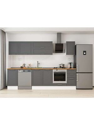 Alvinka 285X210 cm Klasik Mebran Mutfak Dolabı M-E80S45S40-2 Antrasit - Suntalam
