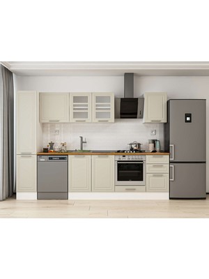 Alvinka 285X210 cm Klasik Mebran Mutfak Dolabı MB-E80B40S45-3 Kumtaşı - Suntalam